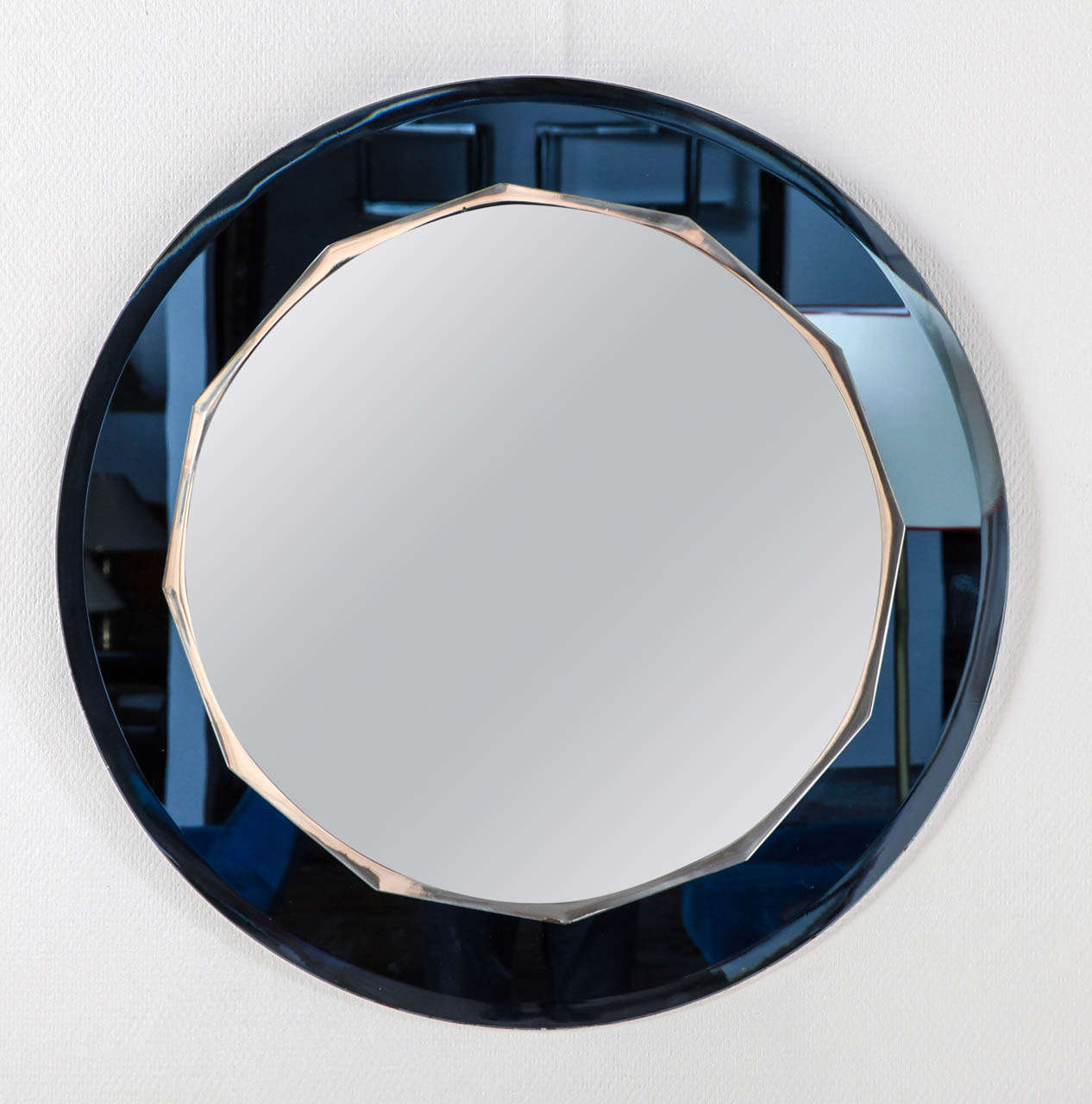 Nice beveled blue italian mirror, effect facets, probably by Cristal Art , Italy circa 1950.