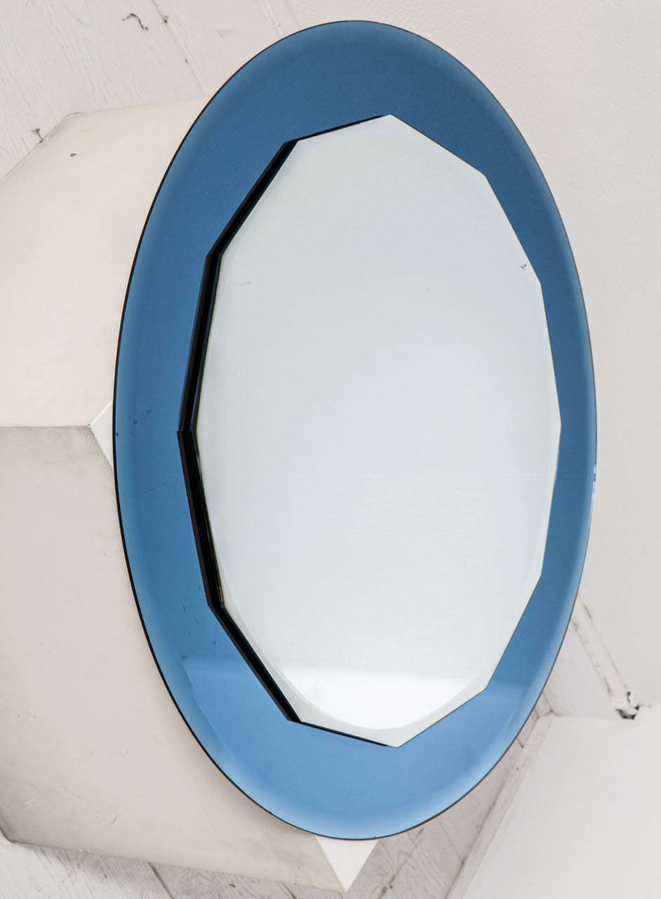 Mid-Century Modern Blue Circular Italian Mirror