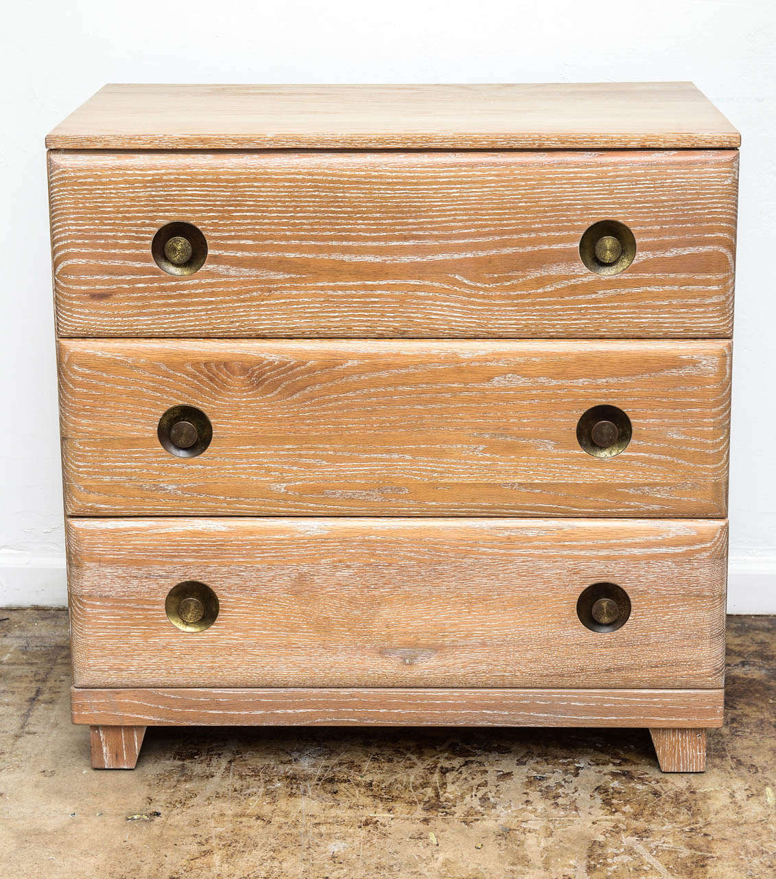 This beautiful pair of commodes have been refurbished to there original condition. They are in the natural Oak  with a White Wash finish .  Very warm but still a  Modern addition to any contemporary , vintage or eclectic  interior.