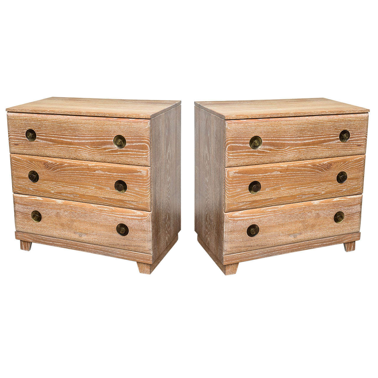 Pair of 1940s  Solid Oak Cerused Commodes/Night Stands