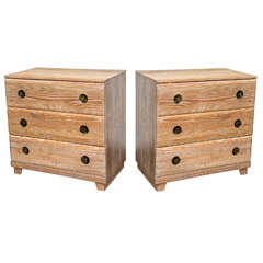 Pair of 1940s  Solid Oak Cerused Commodes/Night Stands