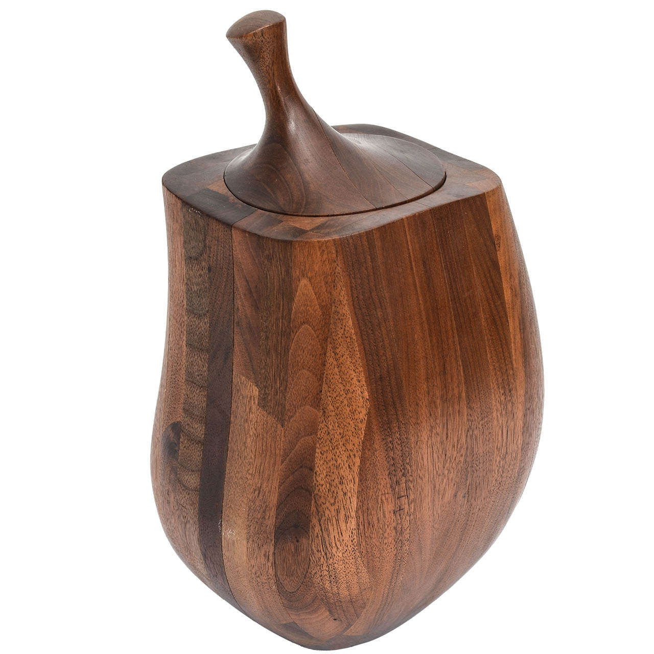 Mid Century Modern Sculptural Hand Crafted Solid Walnut Ice Bucket For Sale