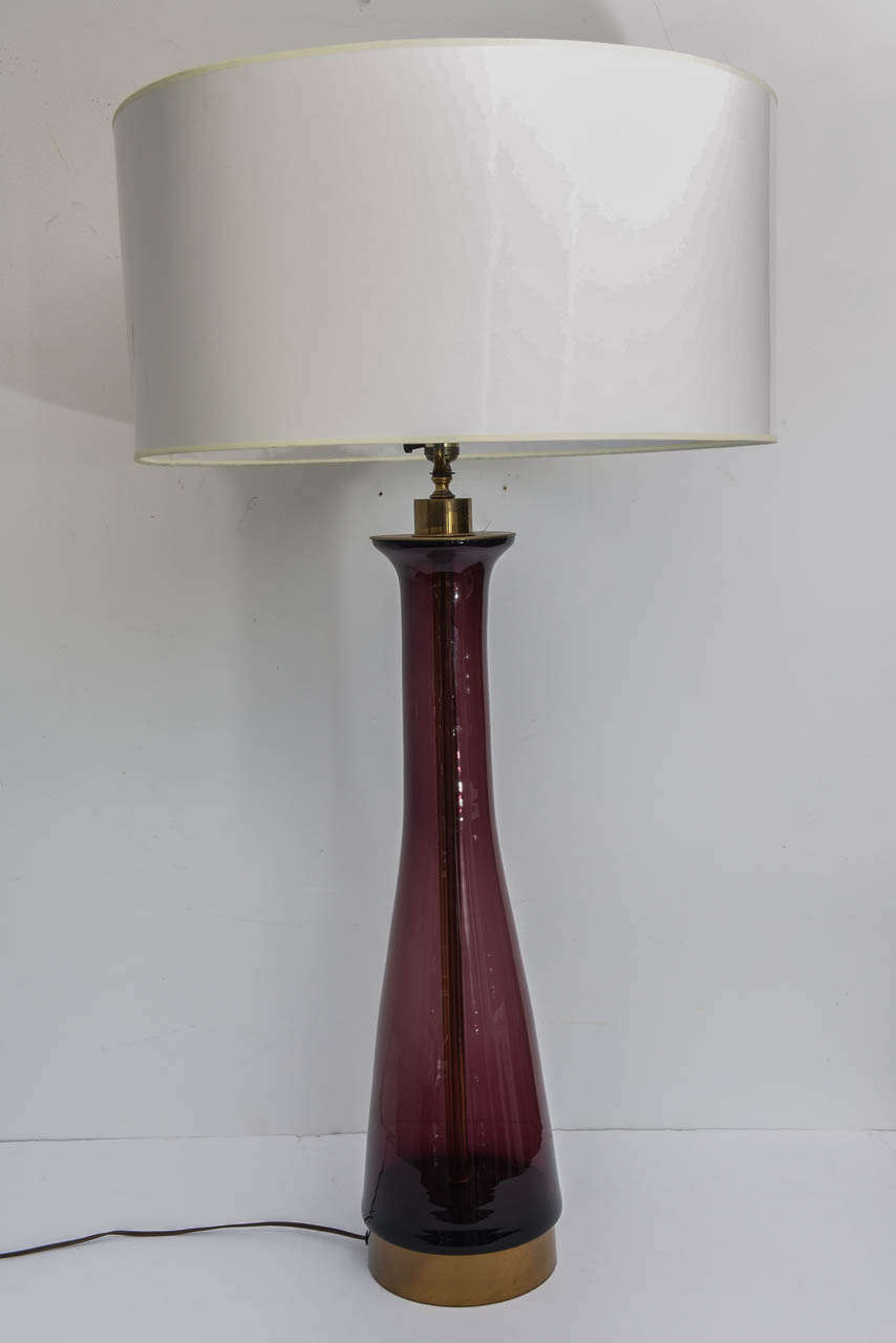 All original Blenko  purple glass lamp from the 1950,s . This piece is quite impressivel standing at an ovrerall height of 46