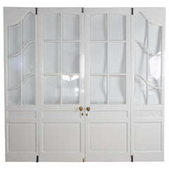 Antique Painted Pine Glazed Dividing Doors with Side Panels