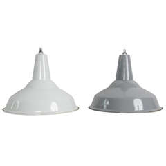 Vintage White and Grey Enamel Factory Light Shades