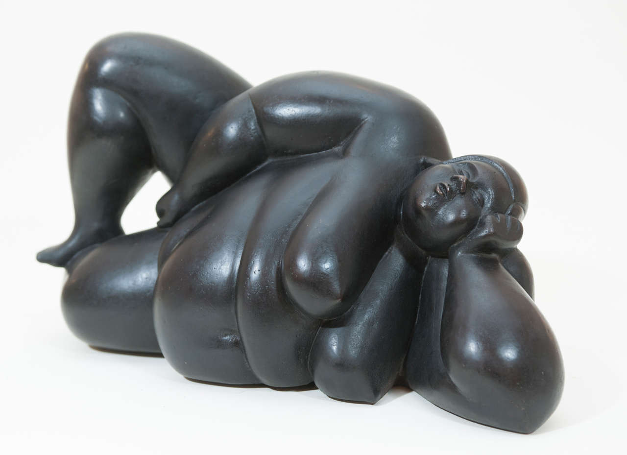 Austrian Bronze Nude Sculpture of a Lady by Erna Frank in the Manner of Botero