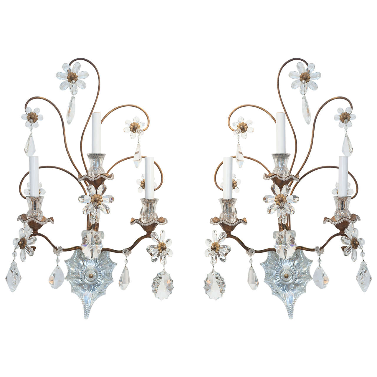 Pair of Crystal Sconces After Bagues