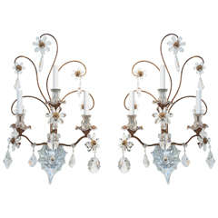 Pair of Crystal Sconces After Bagues