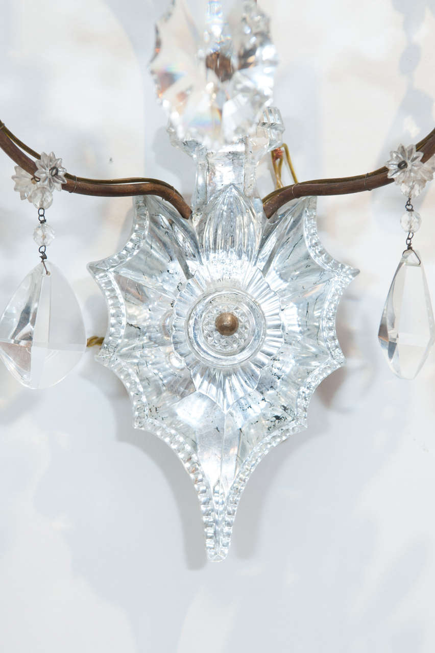 Italian Pair of Crystal Sconces After Bagues