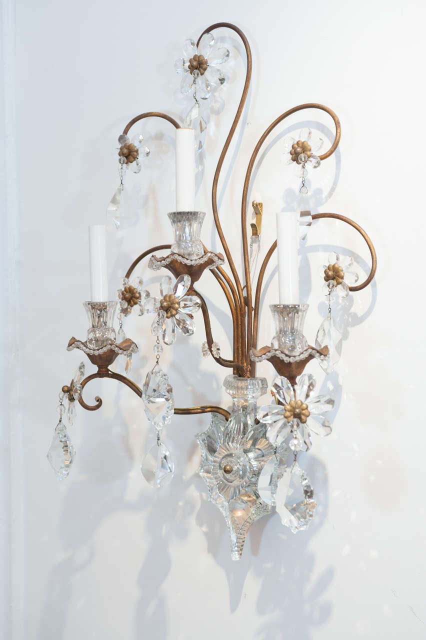 Pair of Crystal Sconces After Bagues 3