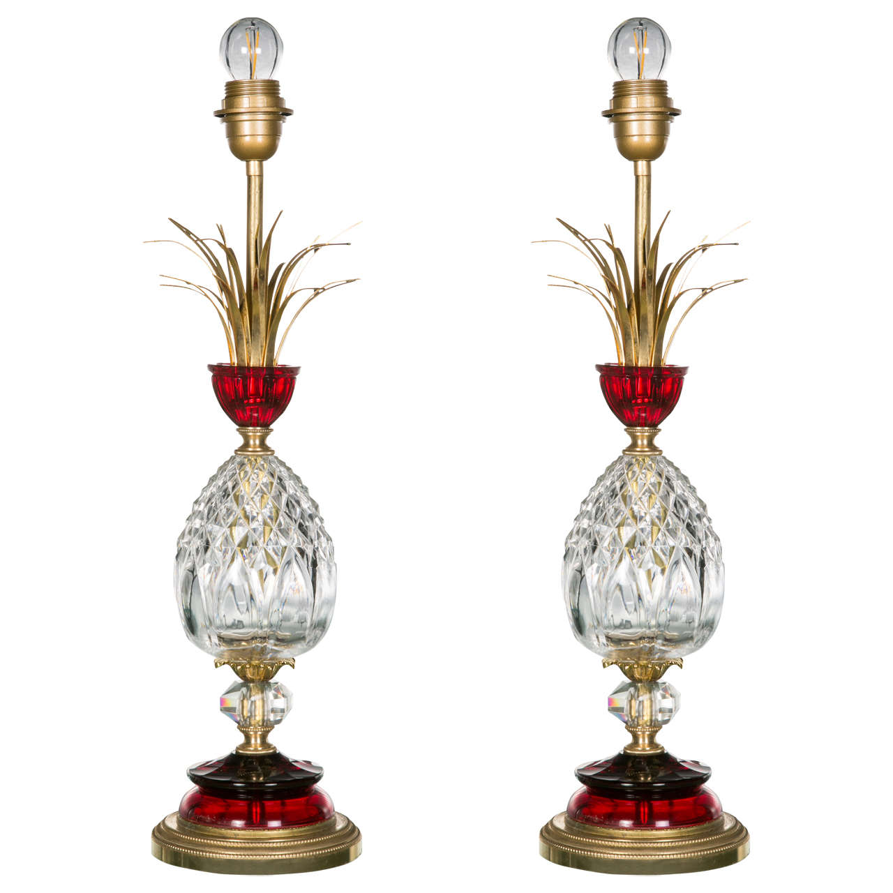 Pair of Table Lamps, Crystal and Bronze