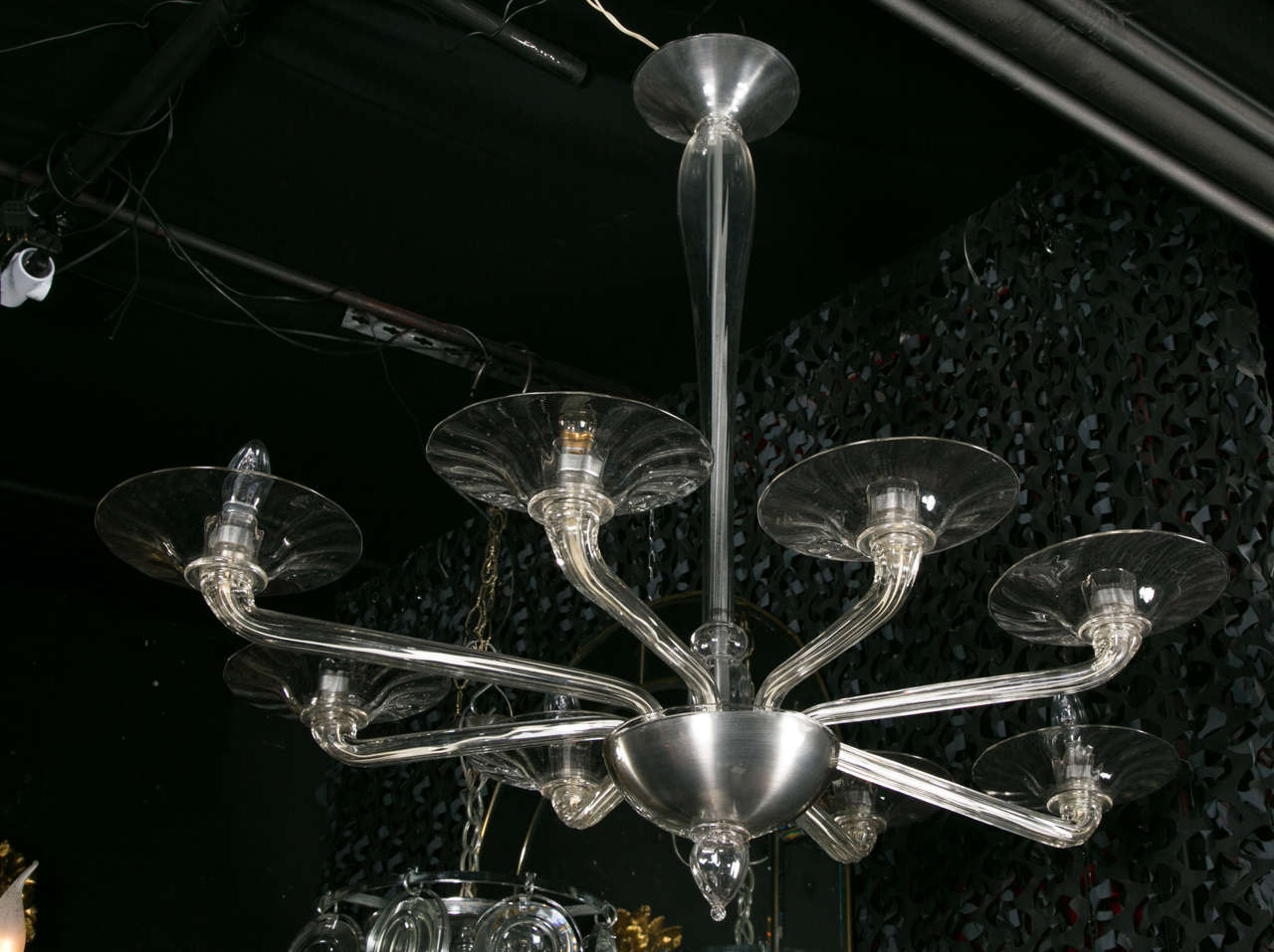 An oval chandelier, Murano Venini, 1970s. Eight arms, perfect condition. Measures: 80cm to the top, 70 x 90 width, silvered.