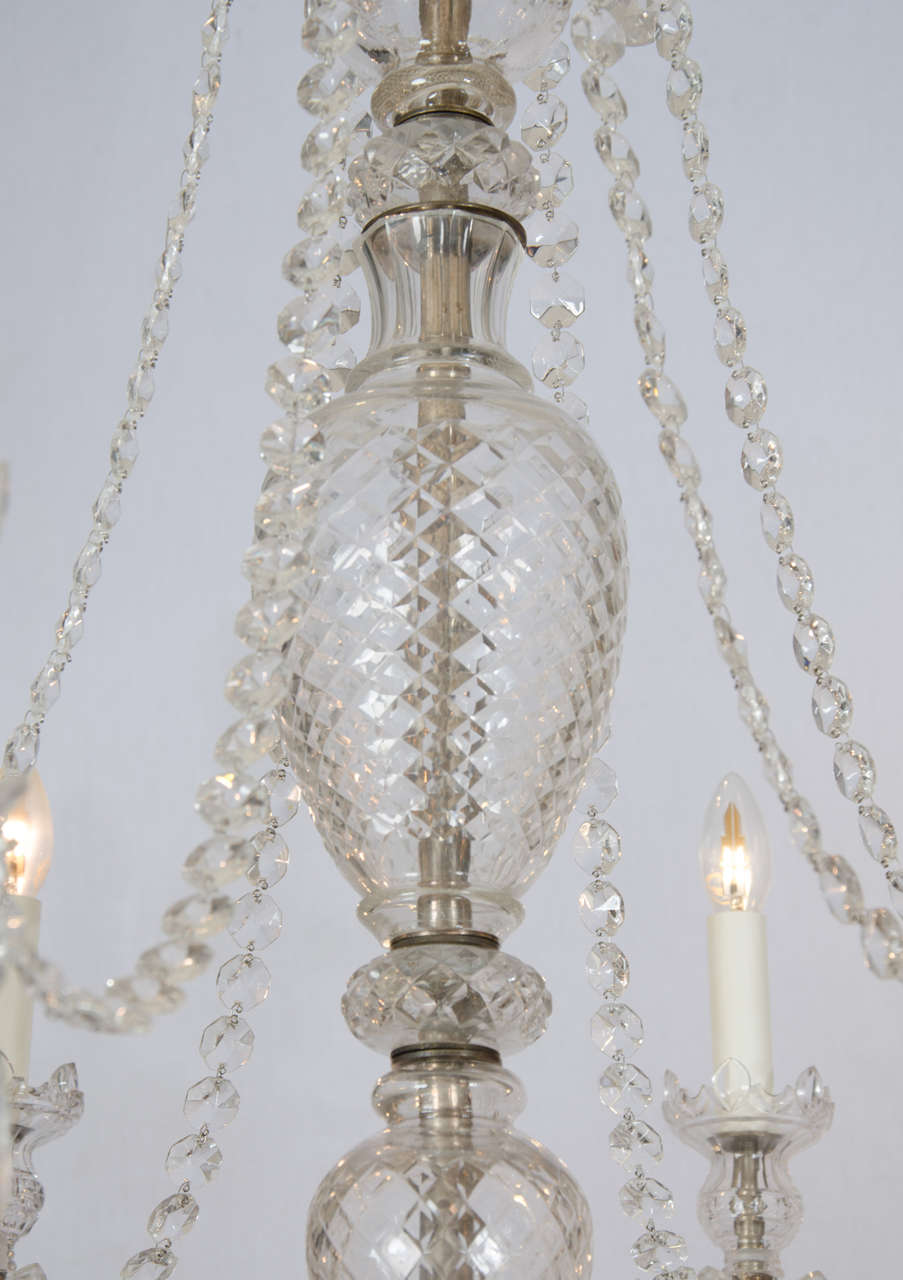 British Double Tiered Crystal and Glass Chandelier in the Georgian Style