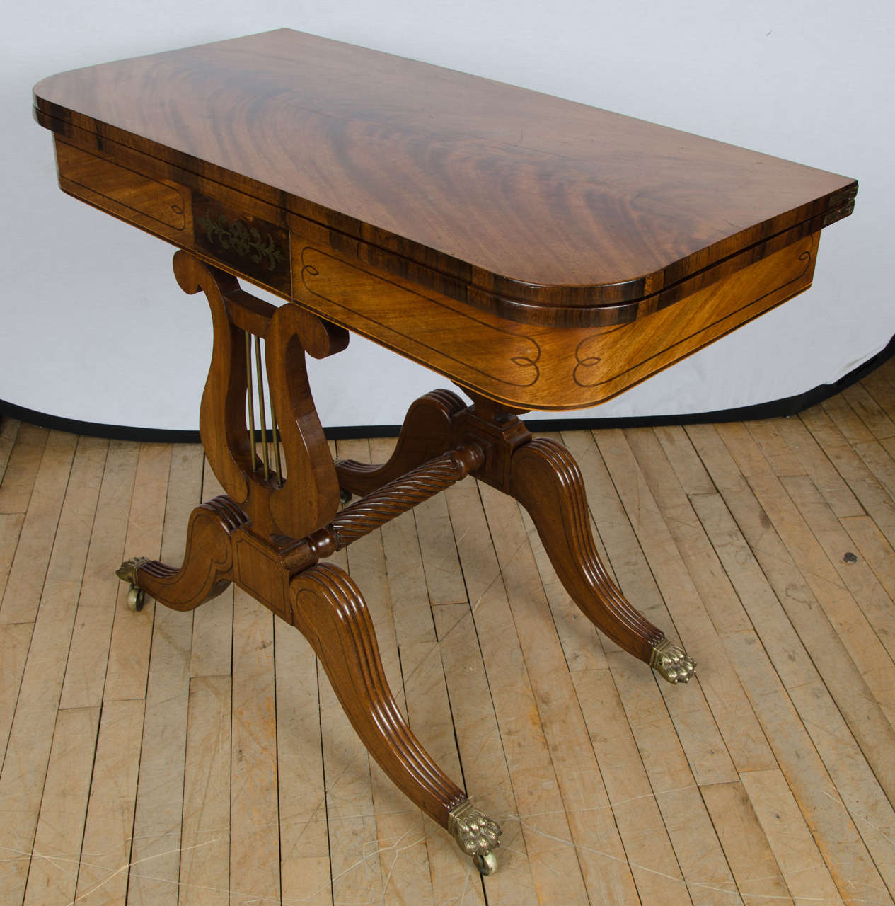 19th Century Mahogany Card Table with Double Lyre Design 3