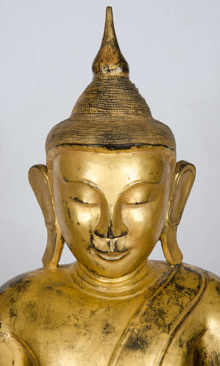Early 19th Century Burmese Carved Gilt Buddha In Excellent Condition In London, GB