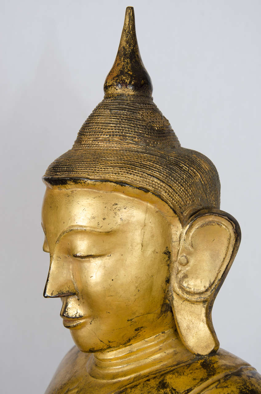 Early 19th Century Burmese Carved Gilt Buddha 2