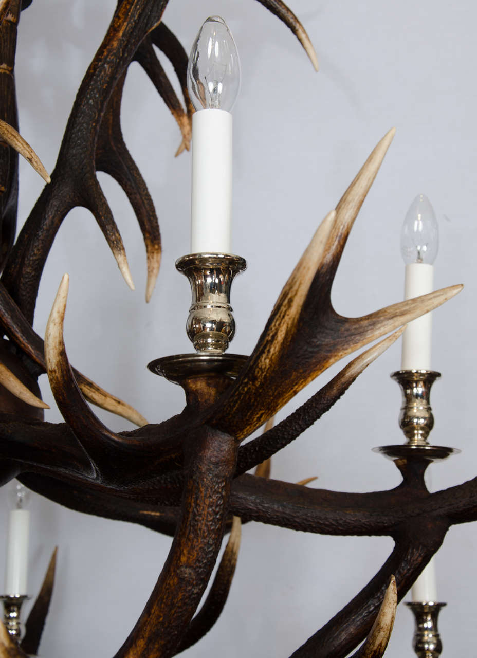 Custom-Made Two-Tier Antler Chandelier In Excellent Condition In London, GB