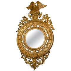 Antique Late 19th Century Carved Giltwood Round Mirror