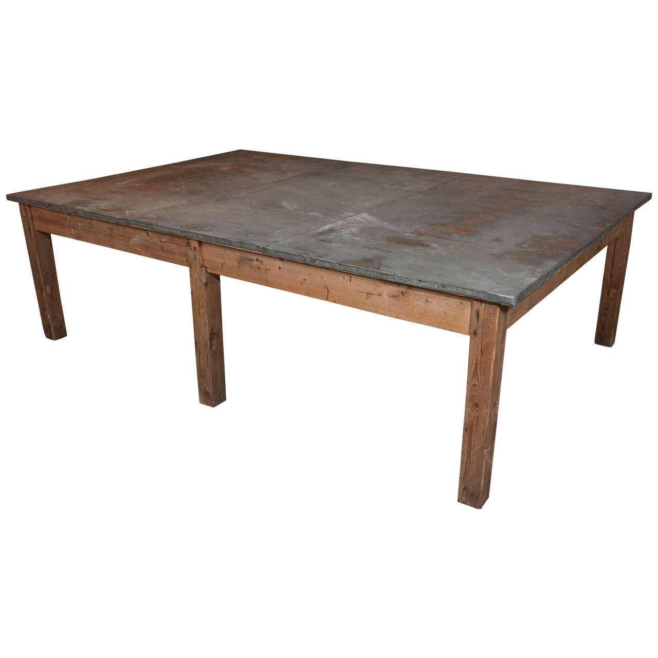 Large Pine and Zinc Table Belgium, circa 1910 For Sale