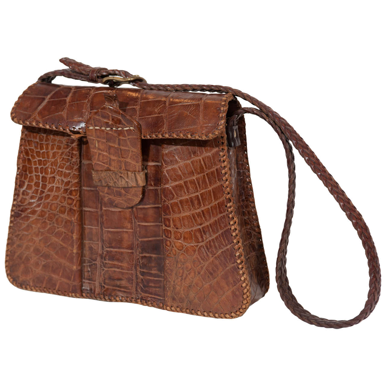 Vintage European Crockodile Handbag For Sale