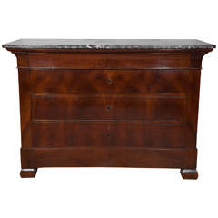 Antique Early 19th Century French Mahogany Directoire Commode with Original Marble Top