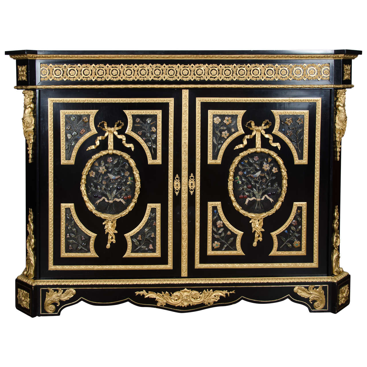 Large French Pietra-Dura Cabinet, 19th Century For Sale