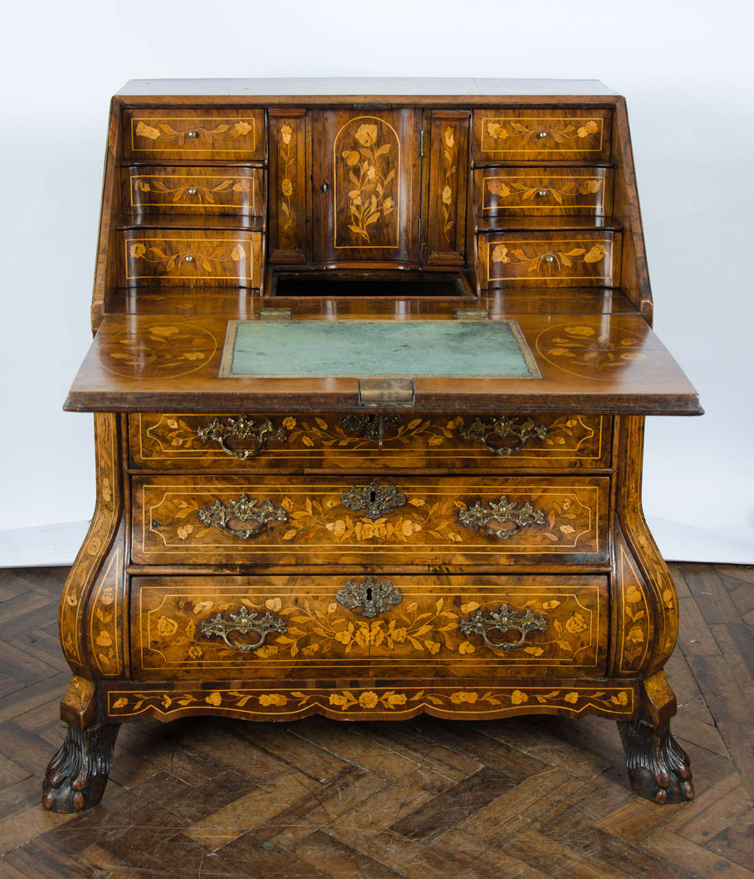 Inlay Dutch Marquetry Walnut Bureau, 18th Century,