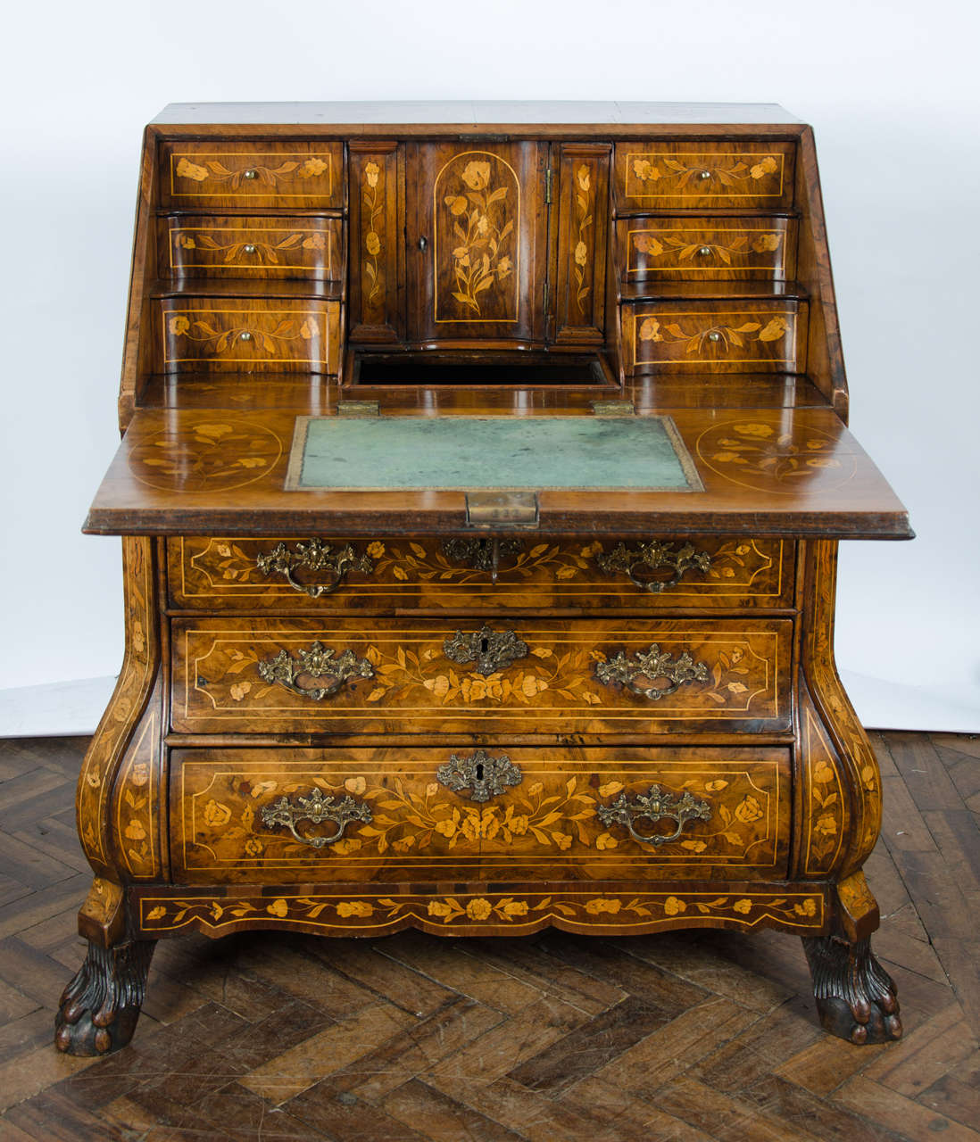 Inlay Dutch Marquetry Walnut Bureau, 18th Century, 