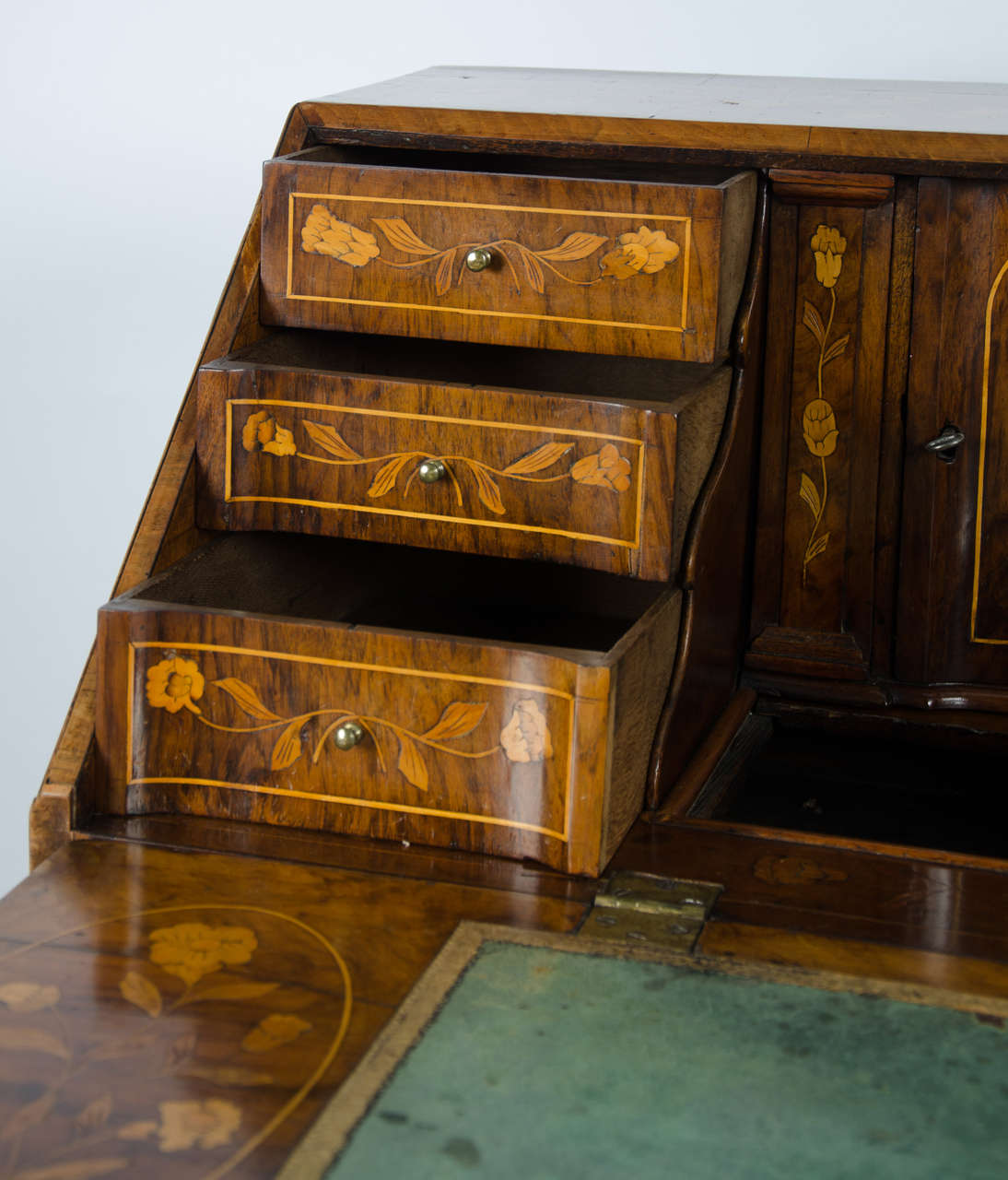 Wood Dutch Marquetry Walnut Bureau, 18th Century,
