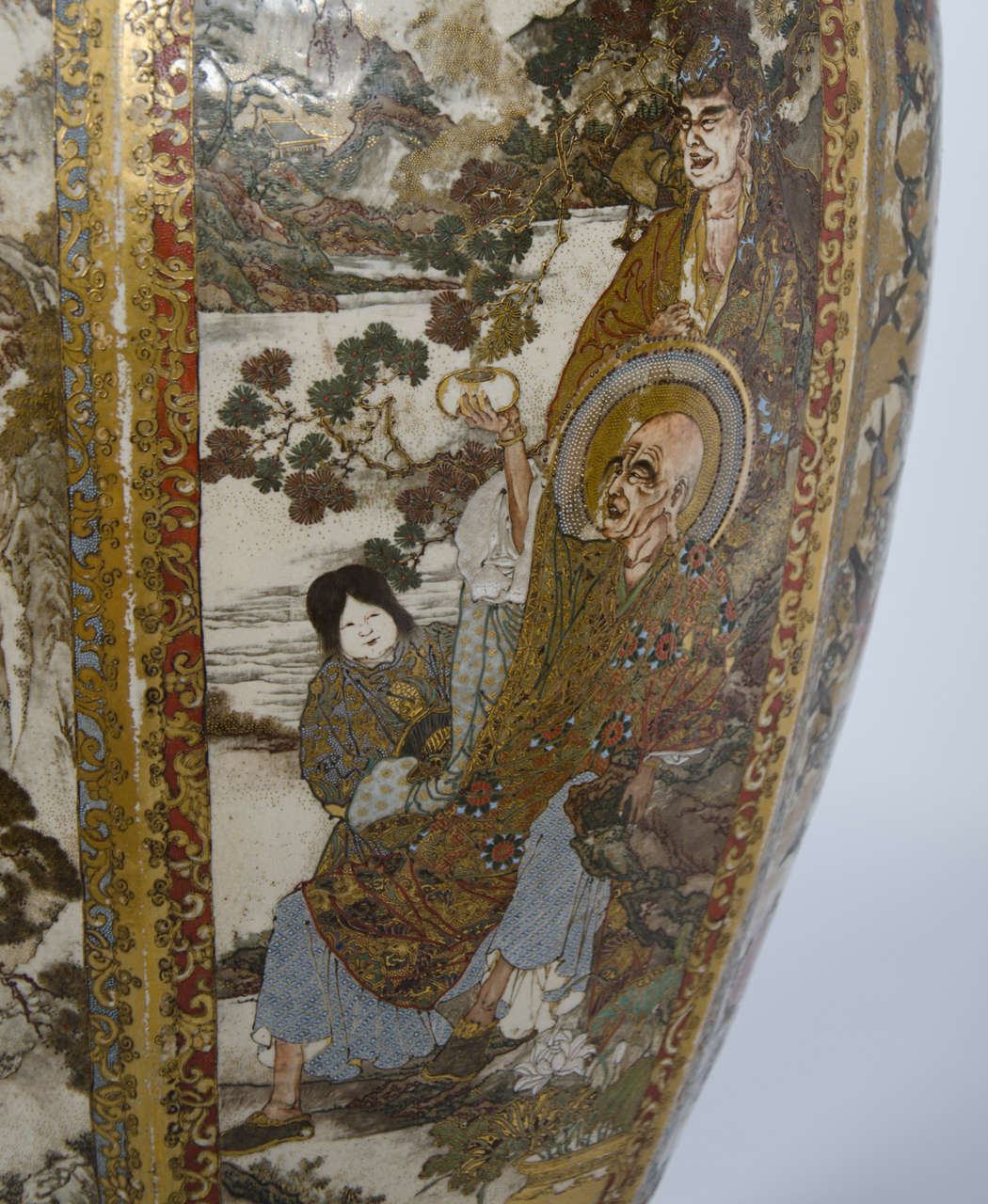 Ceramic Large Pair of Antique Satsuma Vases