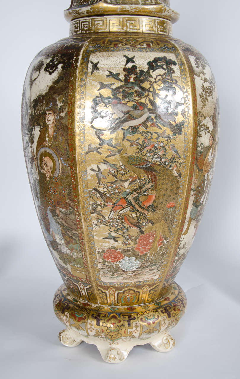 Large Pair of Antique Satsuma Vases 1