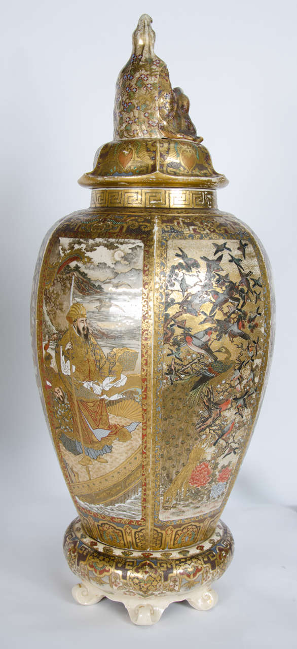 Large Pair of Antique Satsuma Vases 2