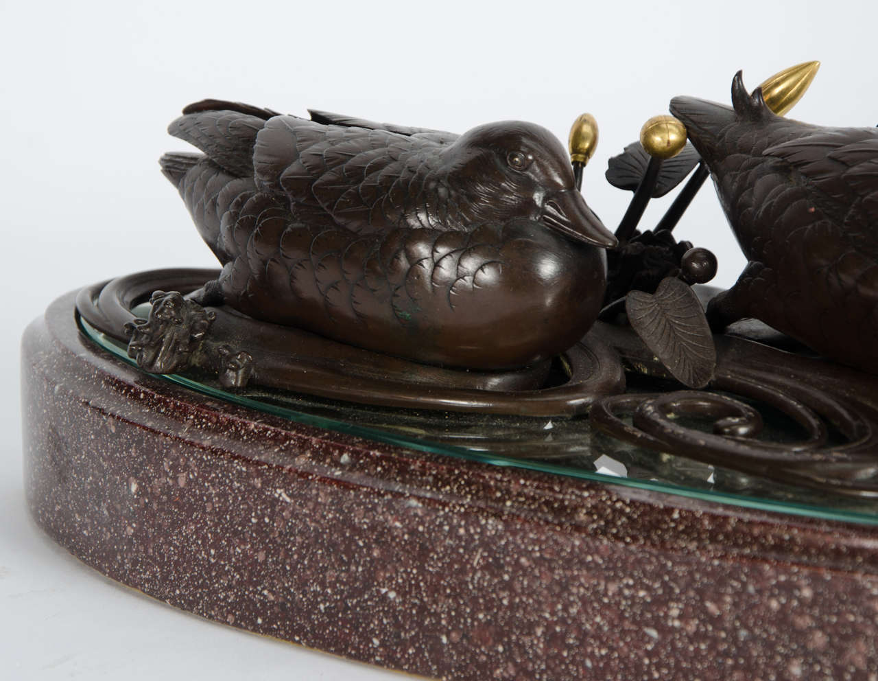 Japanese Meiji period Bronze, Gold Inlaid study of Ducks  In Excellent Condition For Sale In Brighton, Sussex