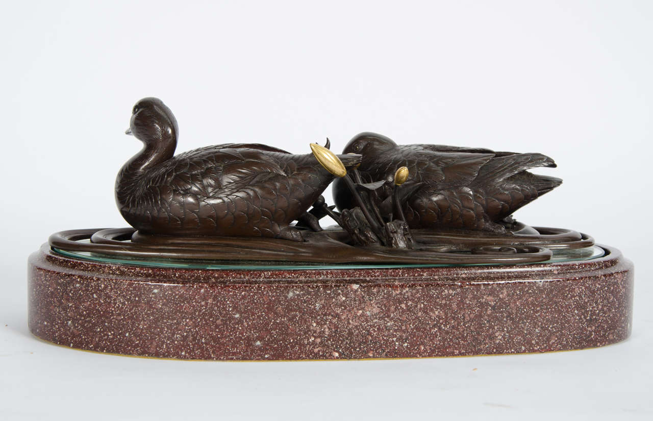 Japanese Meiji period Bronze, Gold Inlaid study of Ducks  For Sale 2