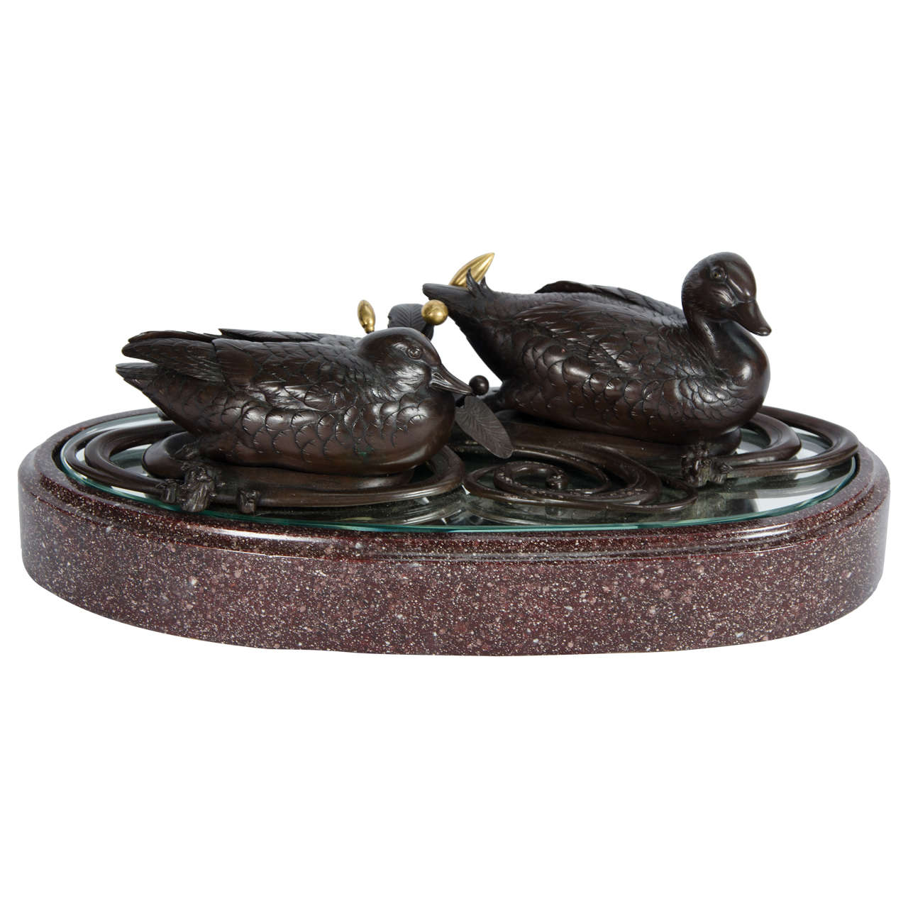 Japanese Meiji period Bronze, Gold Inlaid study of Ducks  For Sale