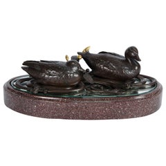 Antique Japanese Meiji period Bronze, Gold Inlaid study of Ducks 