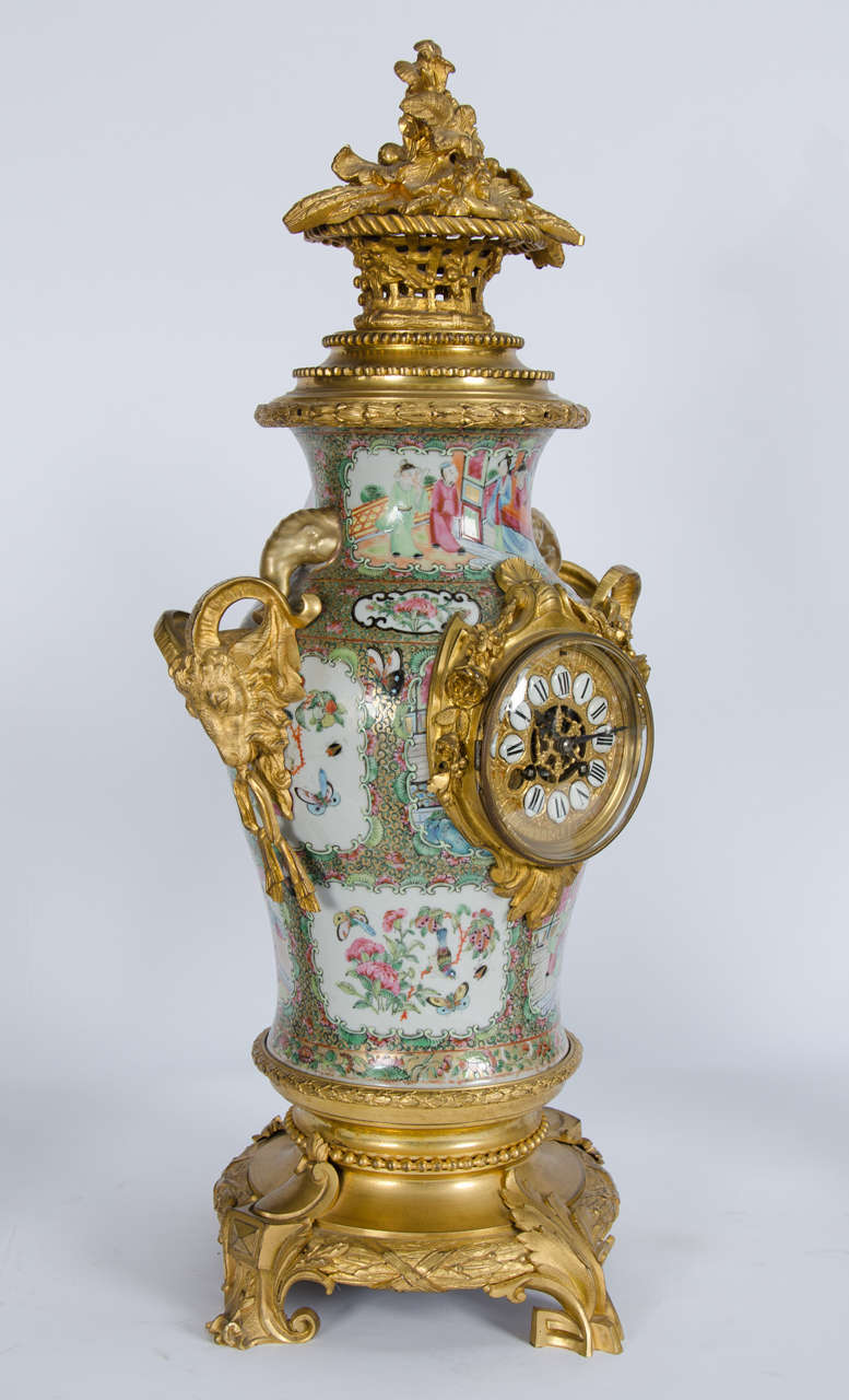 19th Century Canton Porcelain Clock Garniture