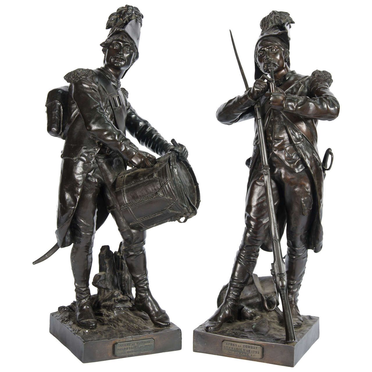 Pair of Antique Bronze Statues of Napoleonic Soldiers