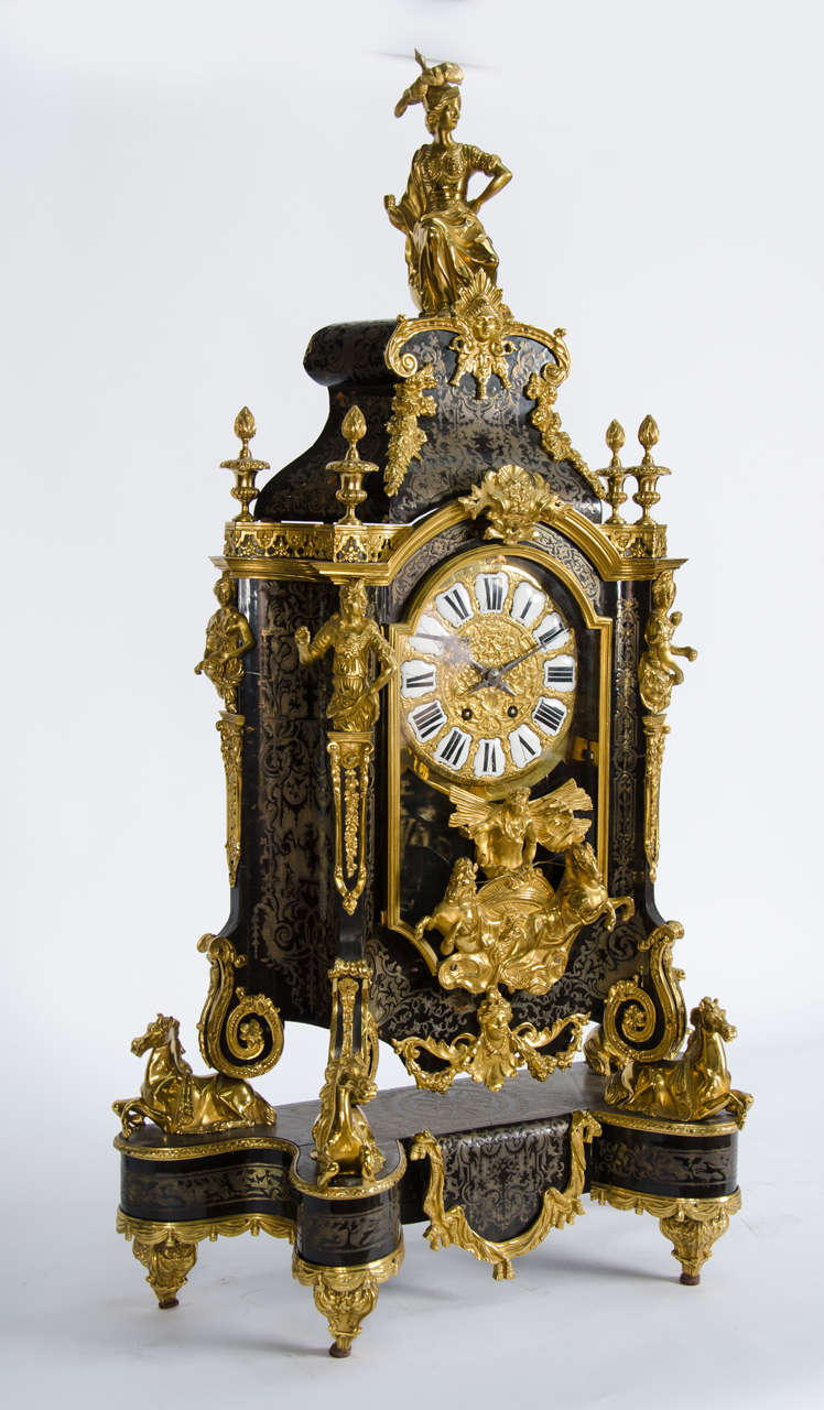 Inlay Large Antique French Boulle Style Mantel Clock