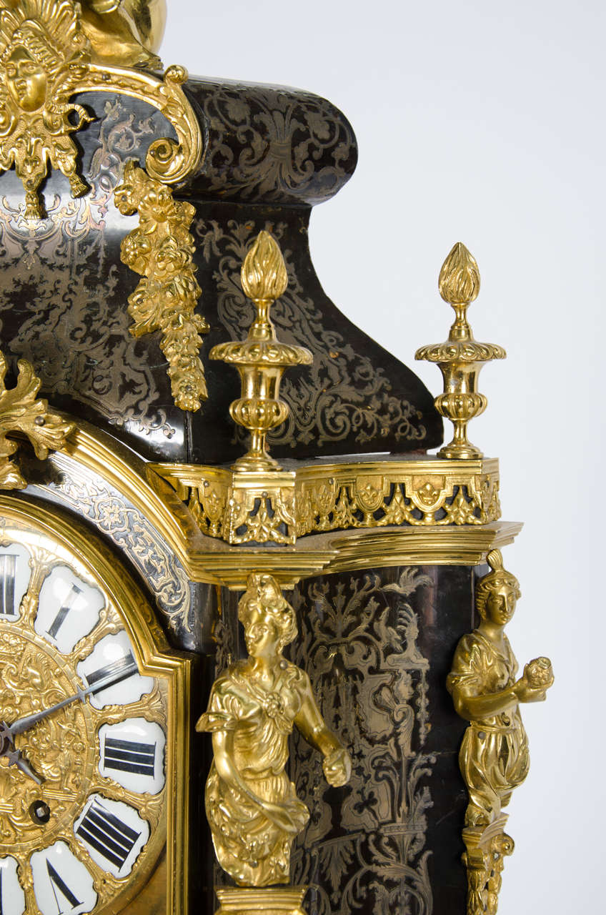 Brass Large Antique French Boulle Style Mantel Clock