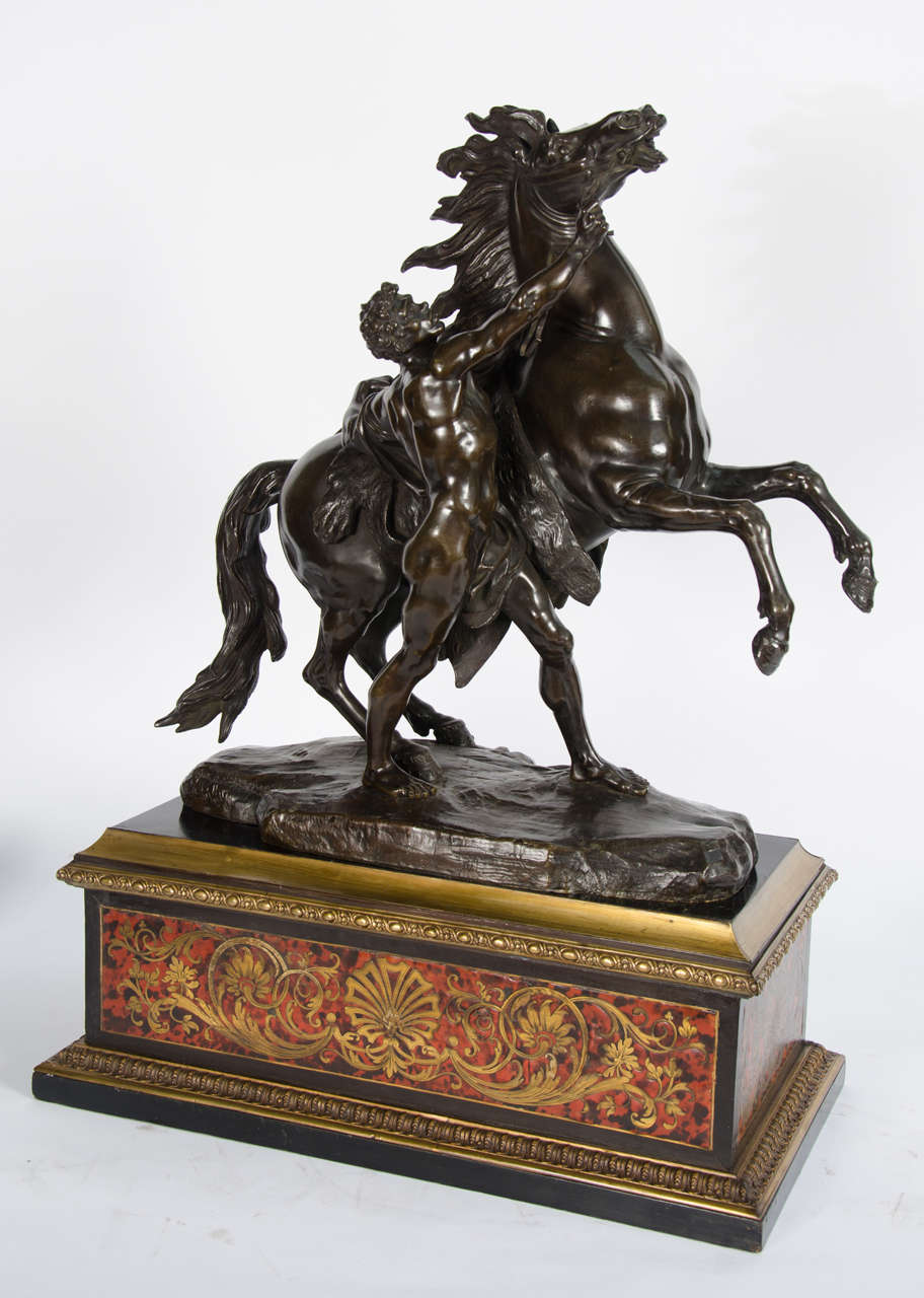 Large Pair of 19th Century Bronze Marly Horses on Boulle Stands 32