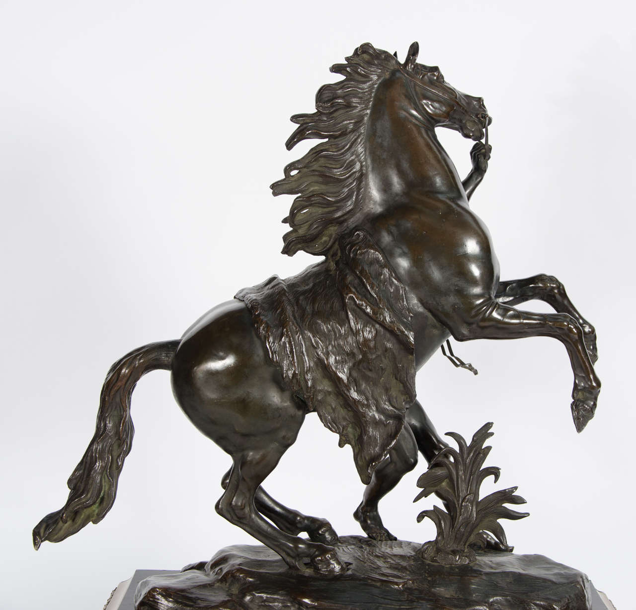 Large Pair of 19th Century Bronze Marly Horses on Boulle Stands 32