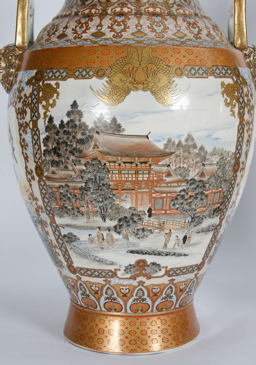 Early 20th Century Pair of Antique Japanese Kutani Vases