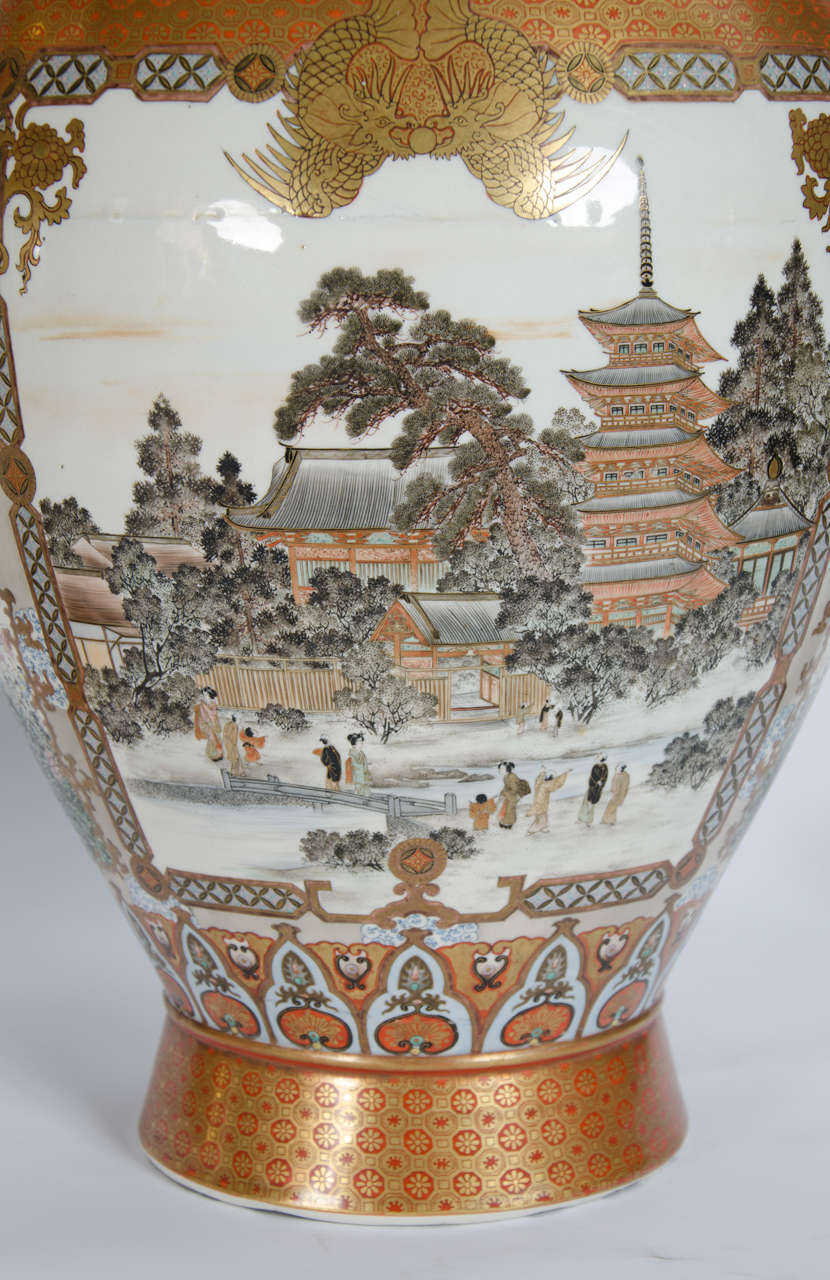 Porcelain Pair of Antique Japanese Kutani Vases