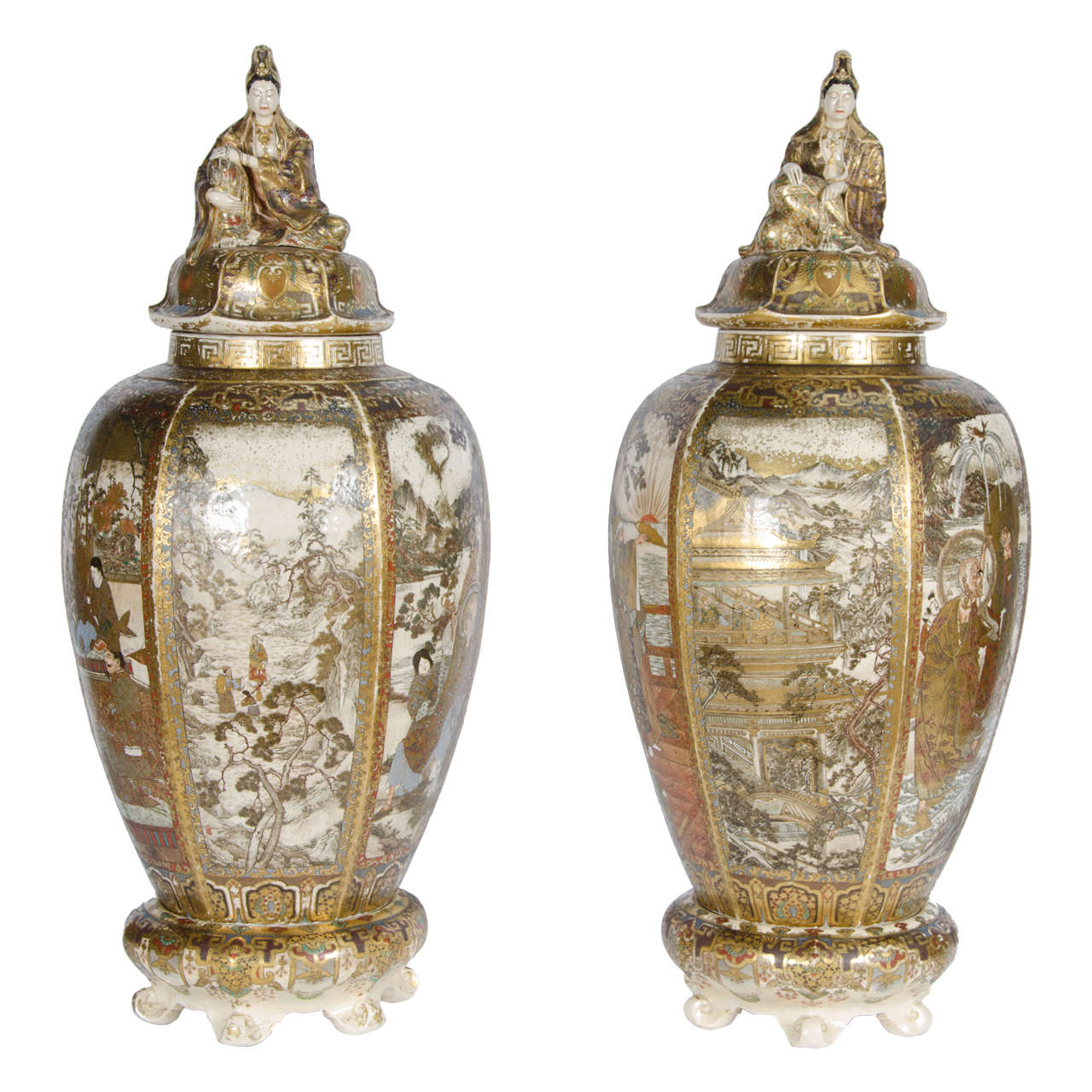 Large Pair of Antique Satsuma Vases at 1stDibs