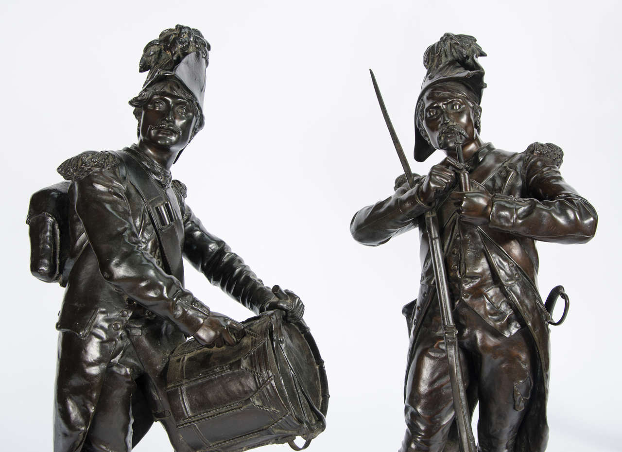 Pair of Antique Bronze Statues of Napoleonic Soldiers at 1stDibs
