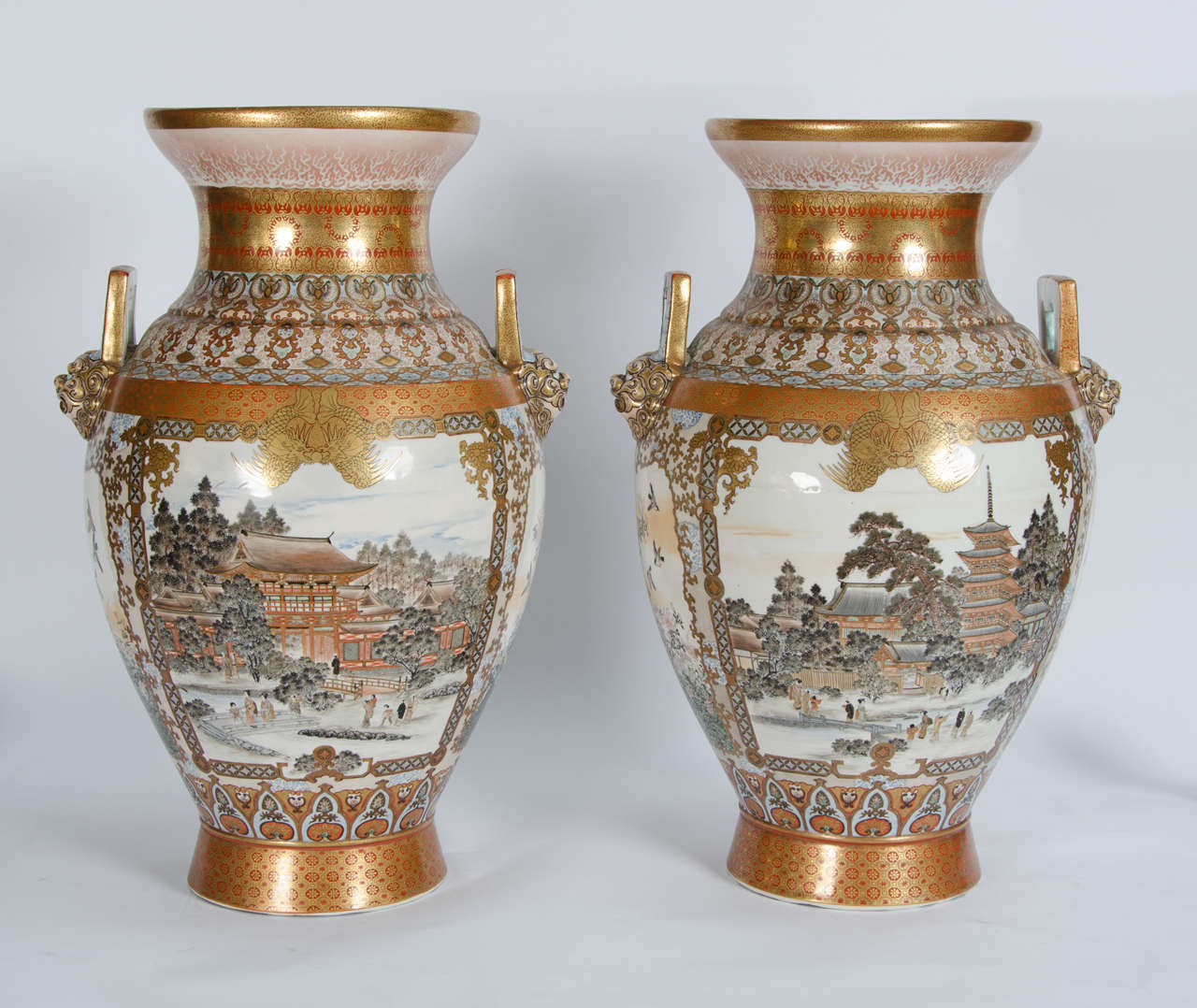Pair of Antique Japanese Kutani Vases at 1stDibs