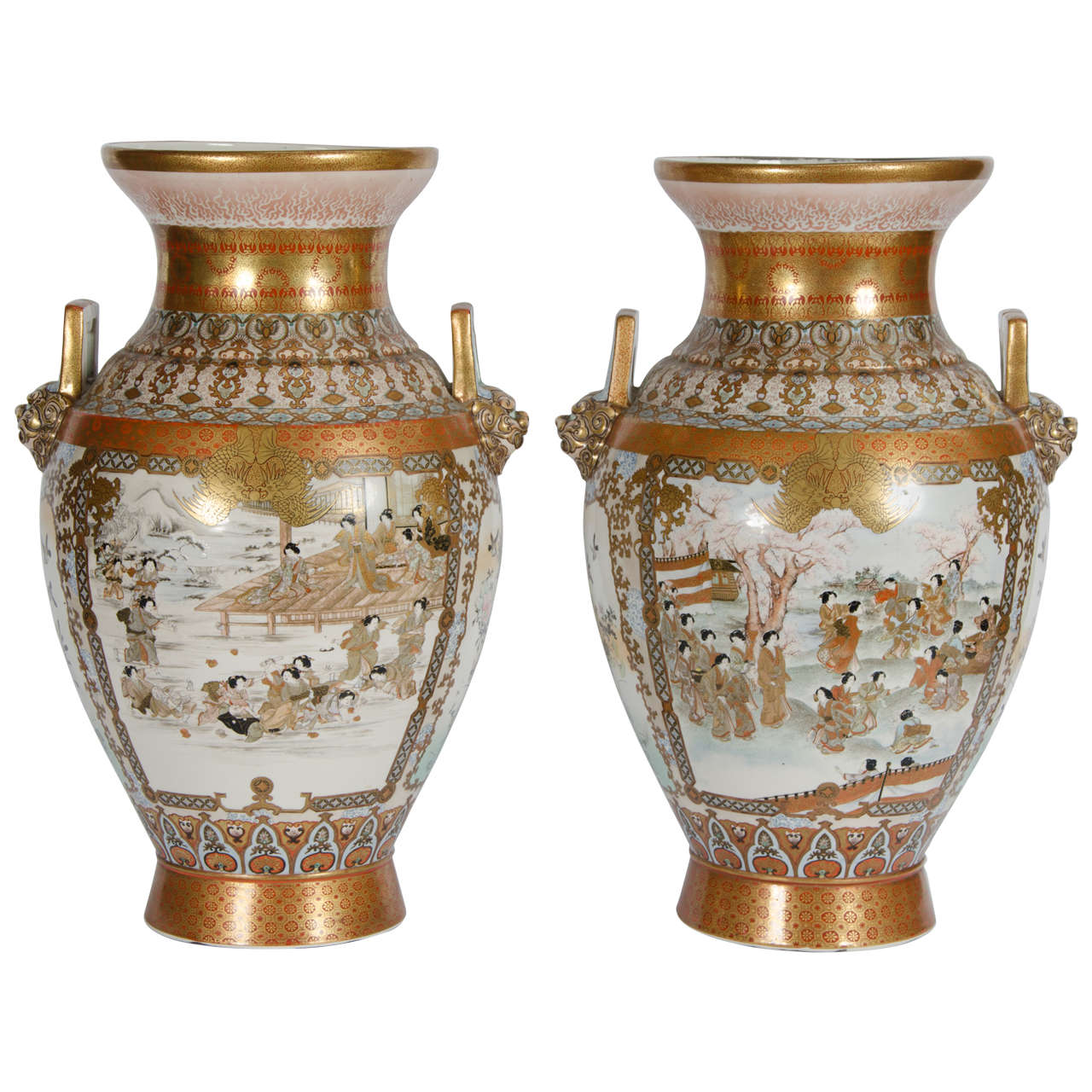 Pair of Antique Japanese Kutani Vases at 1stDibs