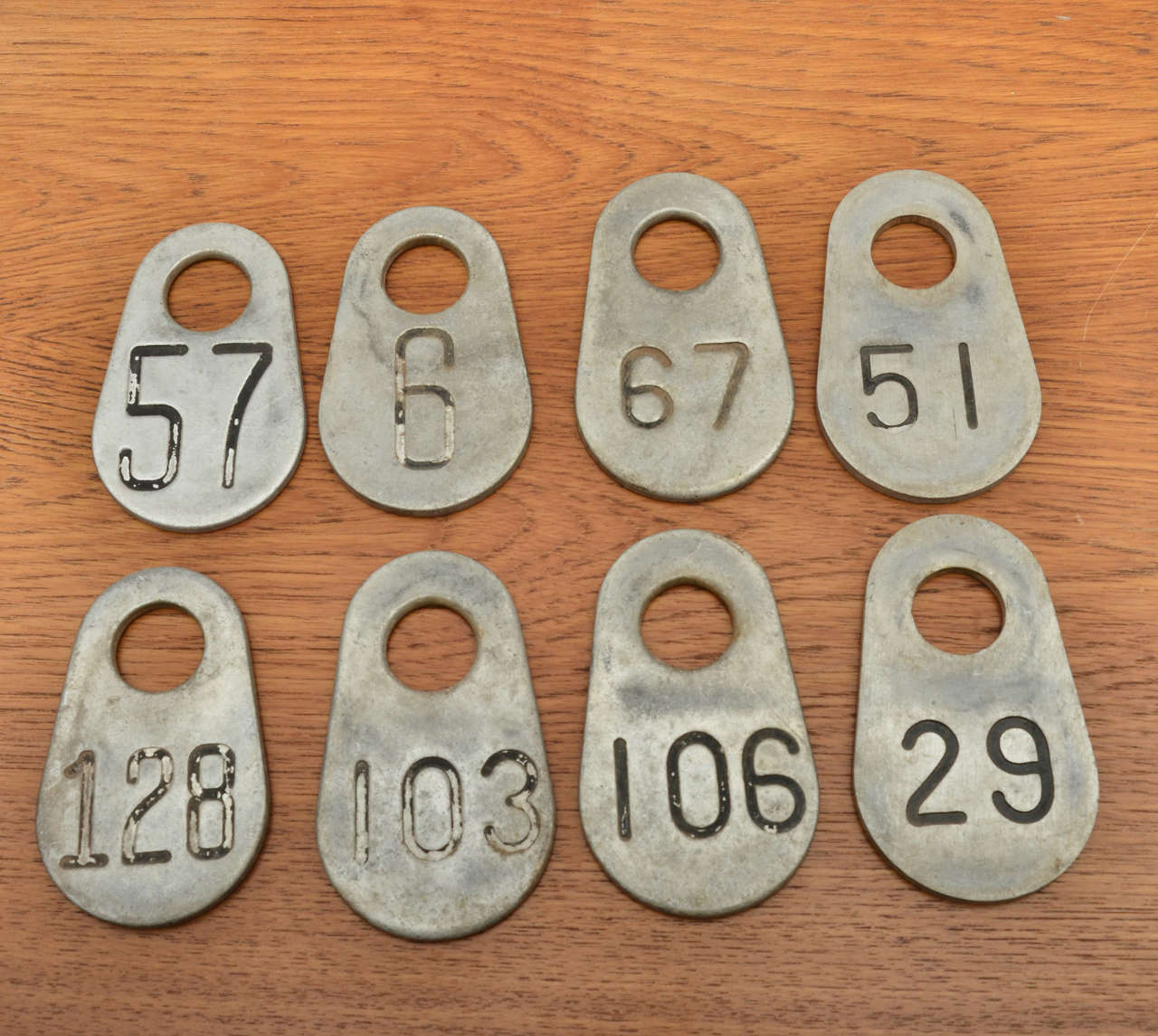 Numbered vintage tags from American cattle farm.