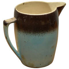 Retro Brown and Turquoise Ceramic Pitcher